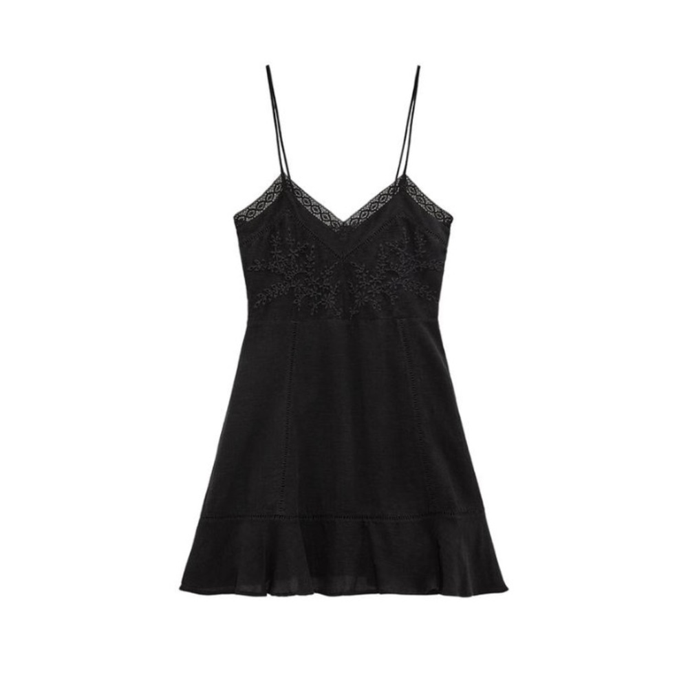 ZARA EMBROIDERED LINEN BLEND MINI DRESS
